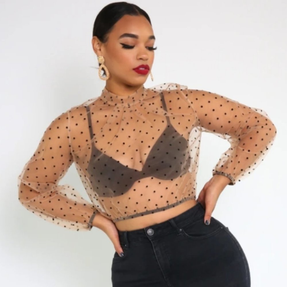 Sheer Crop Top-Polka Dot